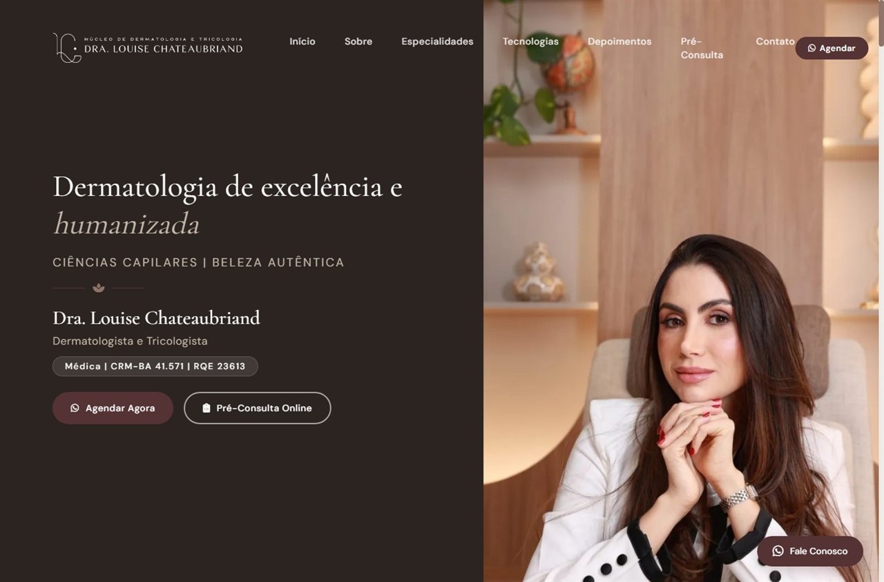 Landing Page Dra. Louise Chateaubriand: Dermatologia e Tricologia